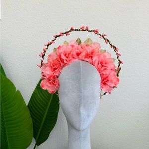 Coral Gold Floral Halo Crown